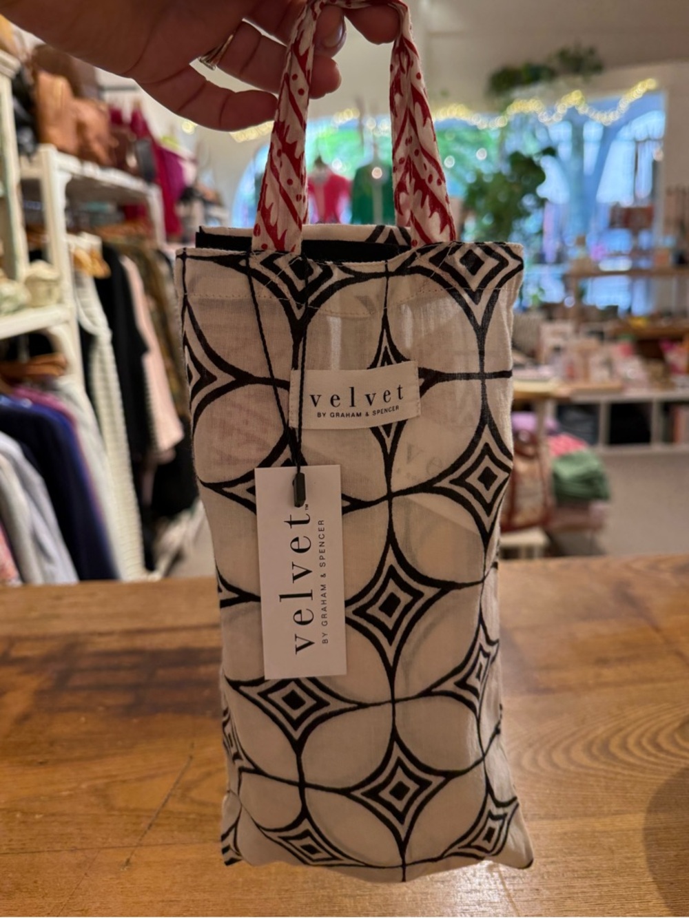 Printed Black & Cream Wrap Skirt with Red Trim - Picture 5 of 6